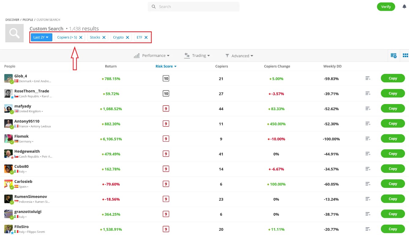 <span translation="no">eToro</span> कॉपी ट्रेडर चयन