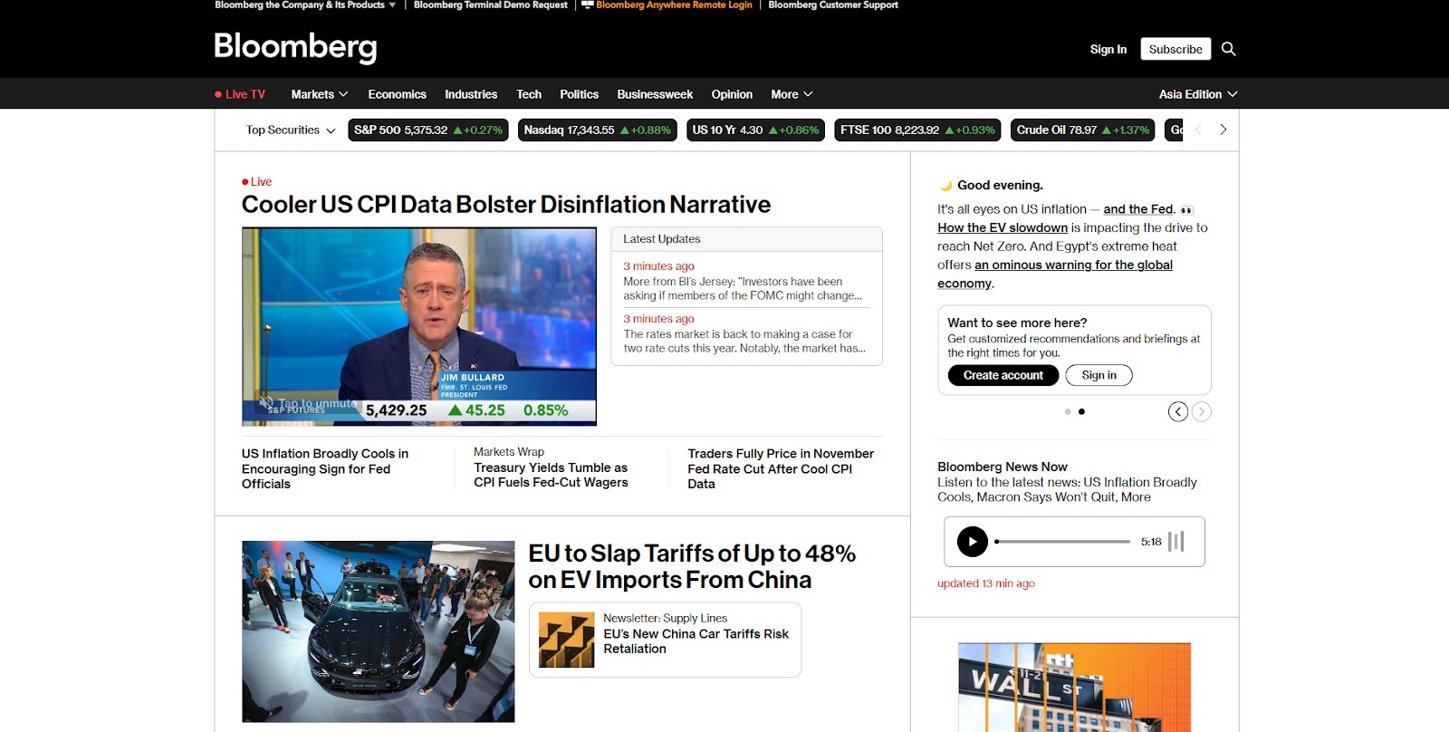 <span translate="no">Bloomberg</span> home page