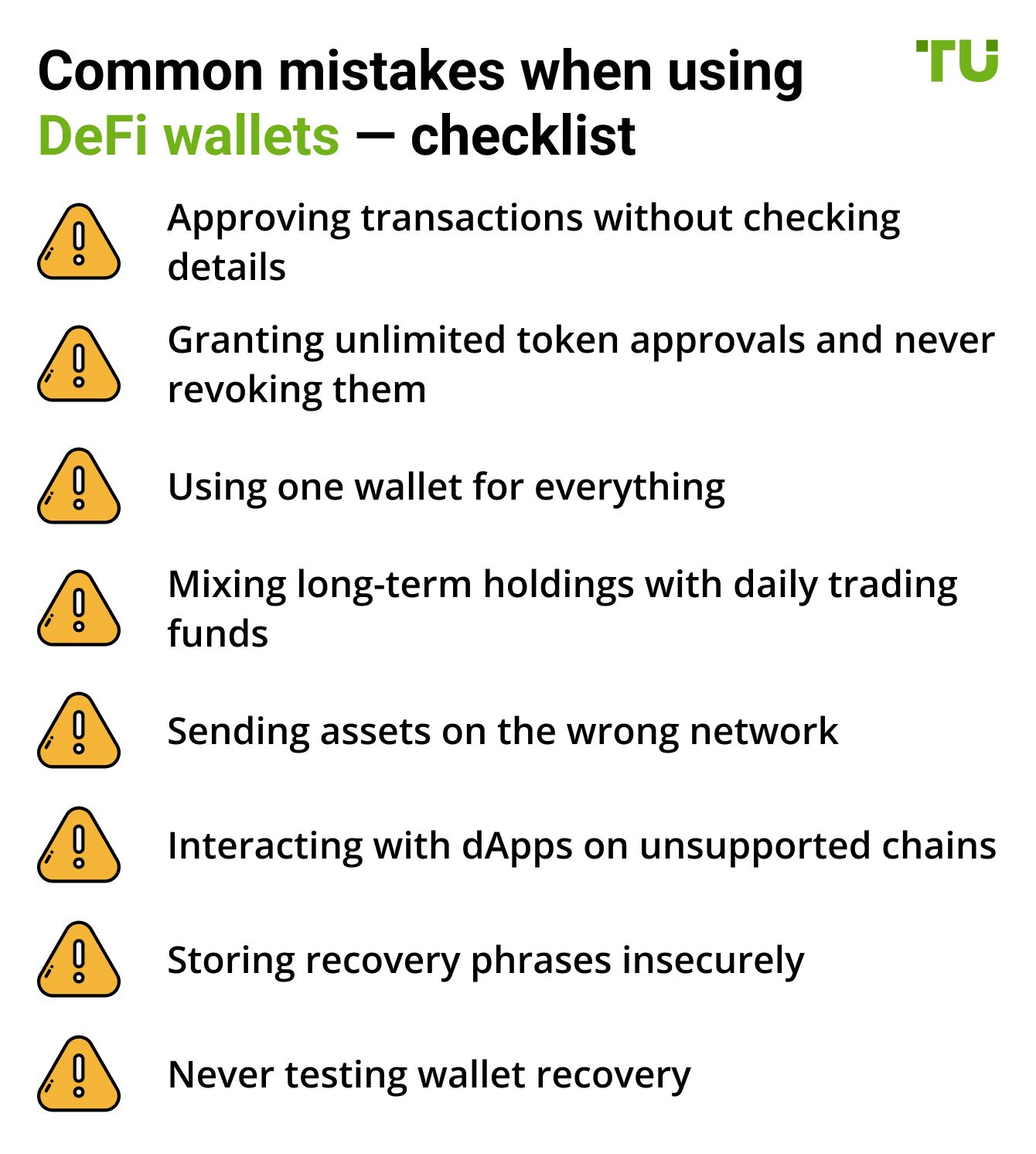 Common mistakes when using DeFi wallets — checklist