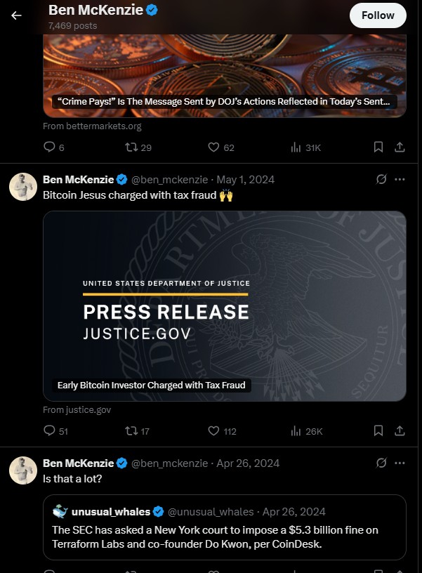 Actor voicing against crypto 