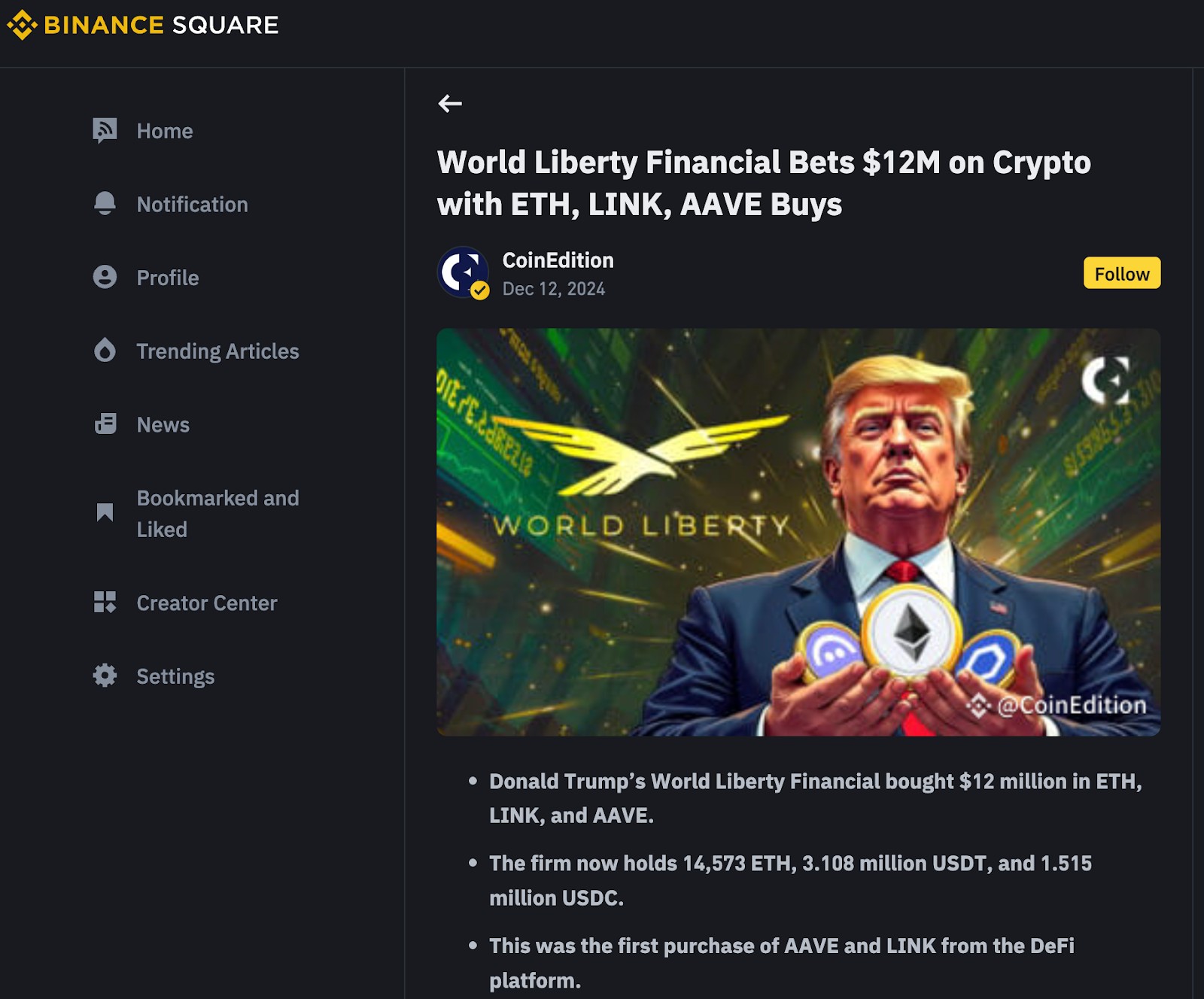 Trump crypto portfolio