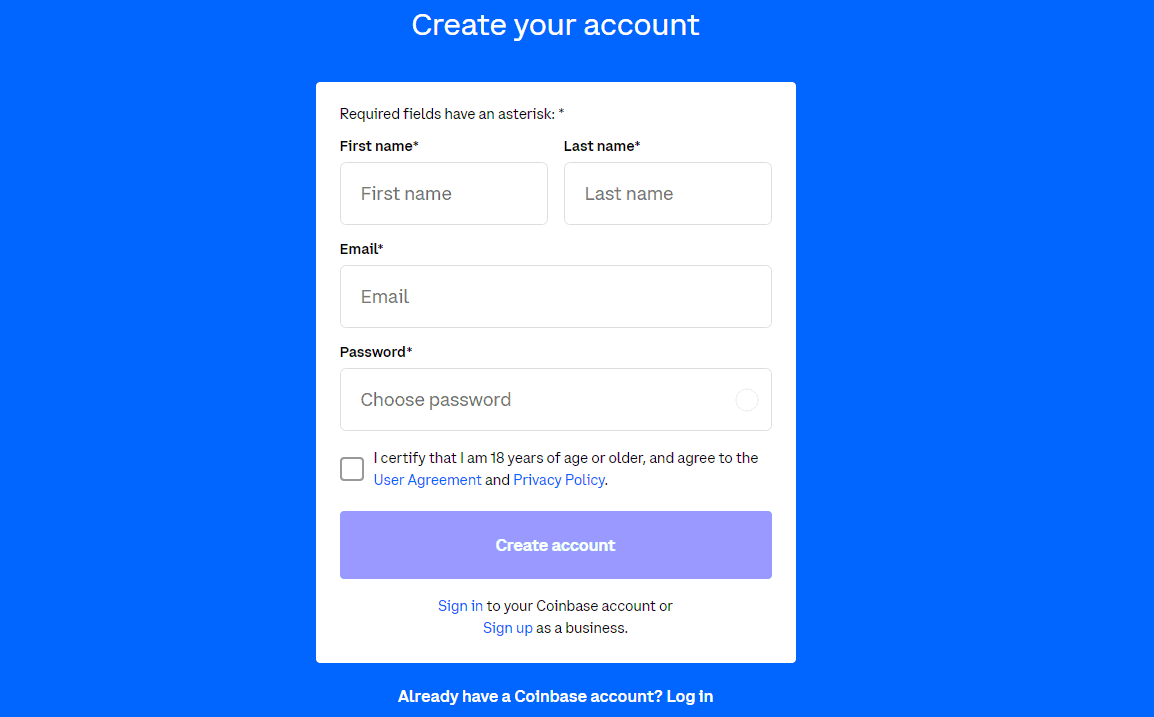 Account Opening on Coinbase