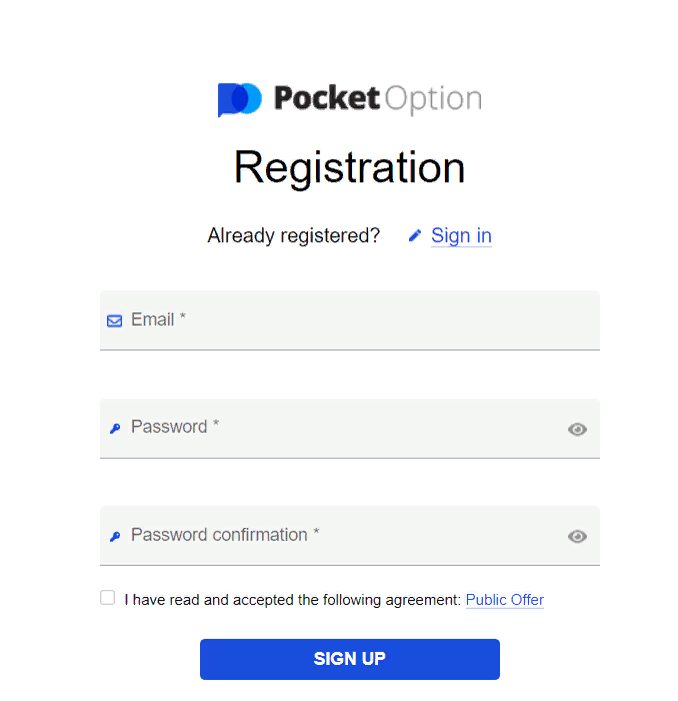 Mở tài khoản trên Pocket Option