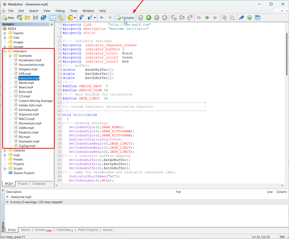 How to edit indicator code in the MQL4 editor