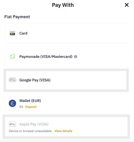 Buying crypto on Binance with Apple Pay