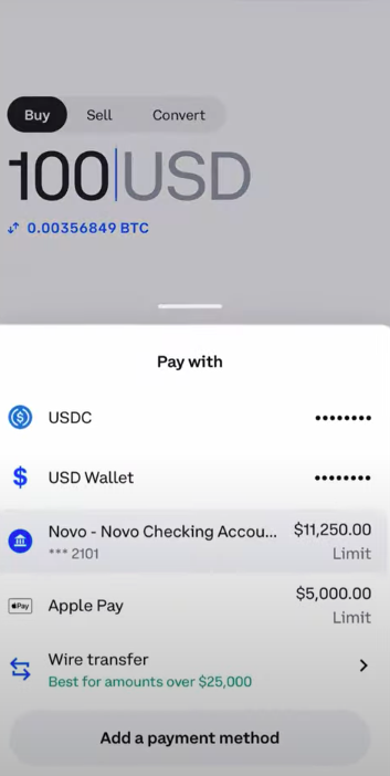 Buying crypto on Coinbase with Apple Pay