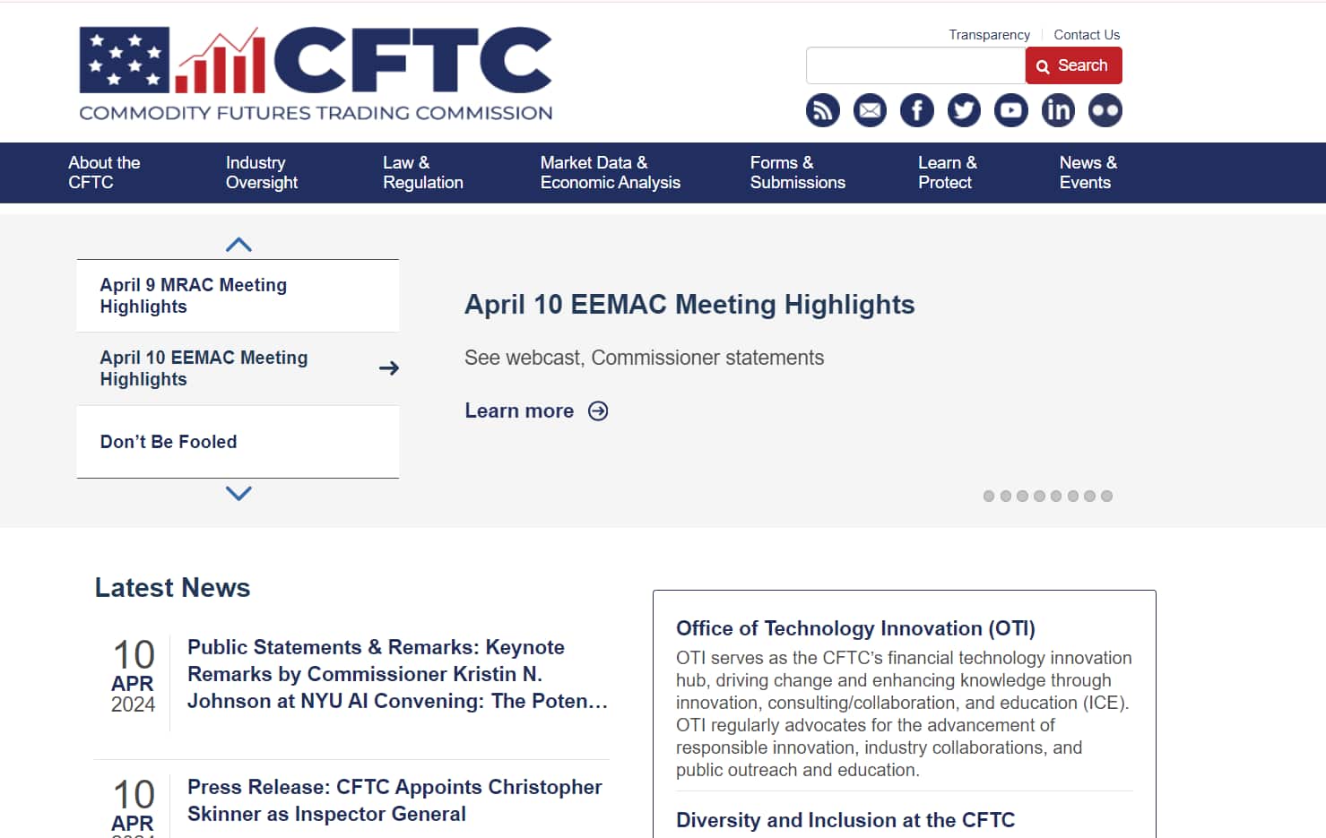 Strona internetowa CFTC