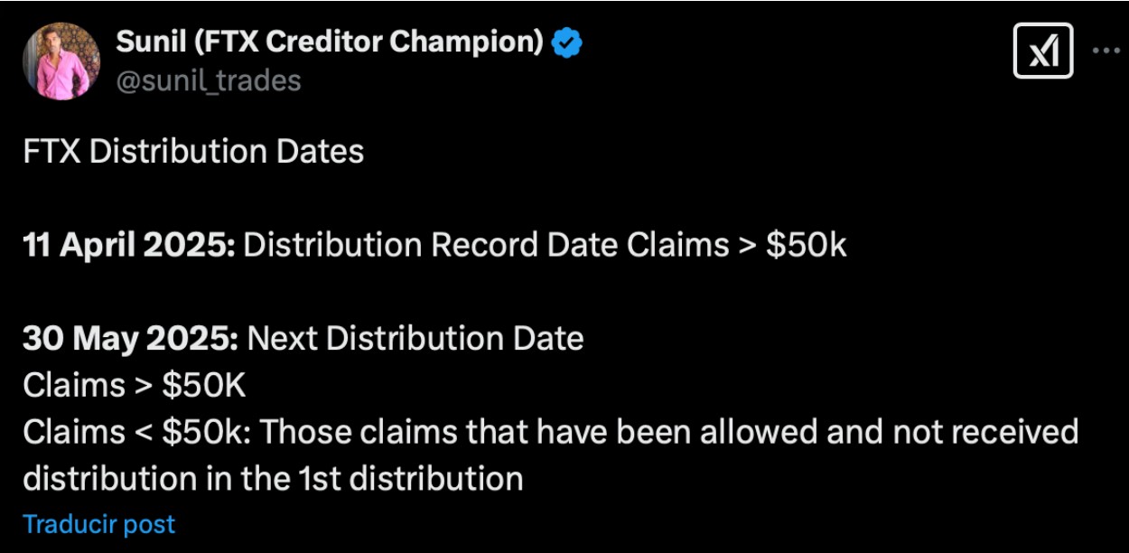 FTX destribution dates