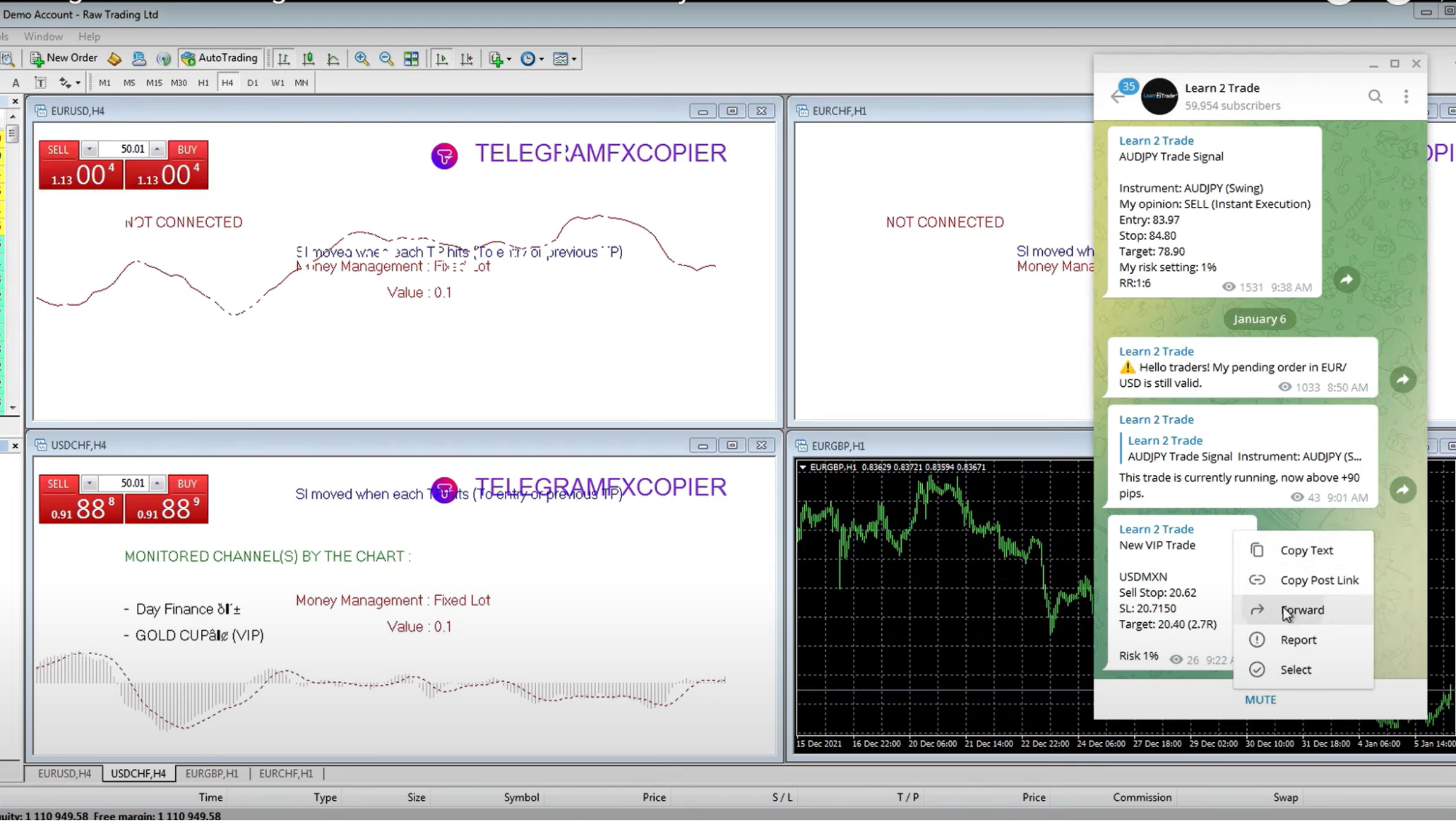 Figur 2: TelegramFXCopier og Telegram-kanal (med tillatelse fra TelegramFXCopier YouTube-kanal)