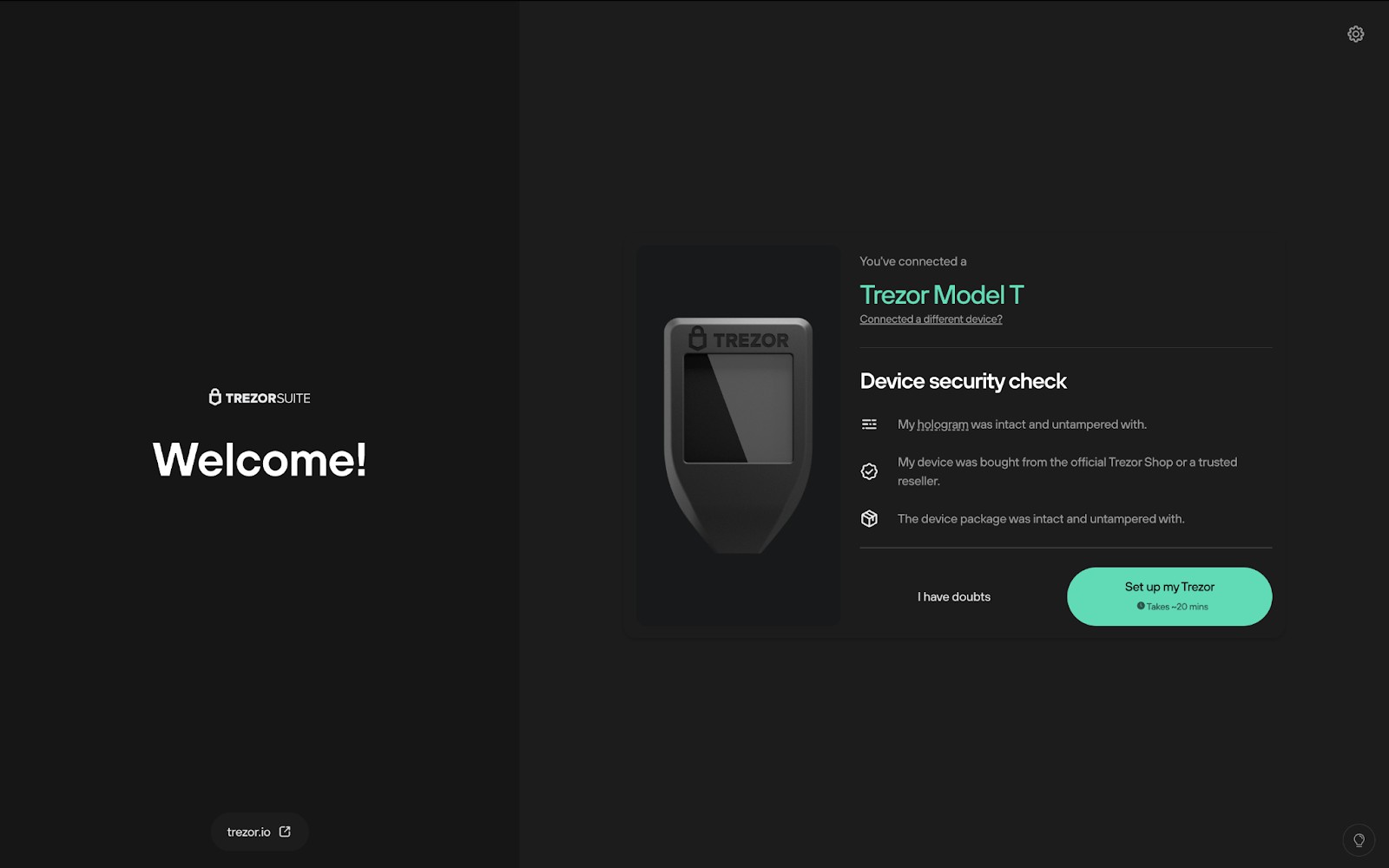 Unbox and connect your Trezor