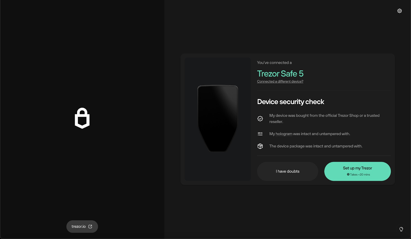 Unbox and connect Trezor Safe 5