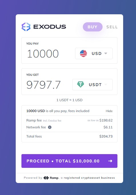 Send or swap crypto in Exodus wallet