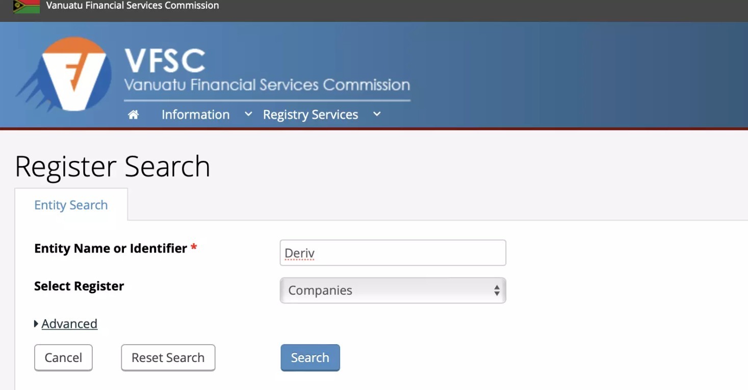 Пошук в реєстрі регулятора VFSC