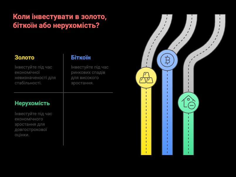 Коли інвестувати в золото, біткоїн або нерухомість?