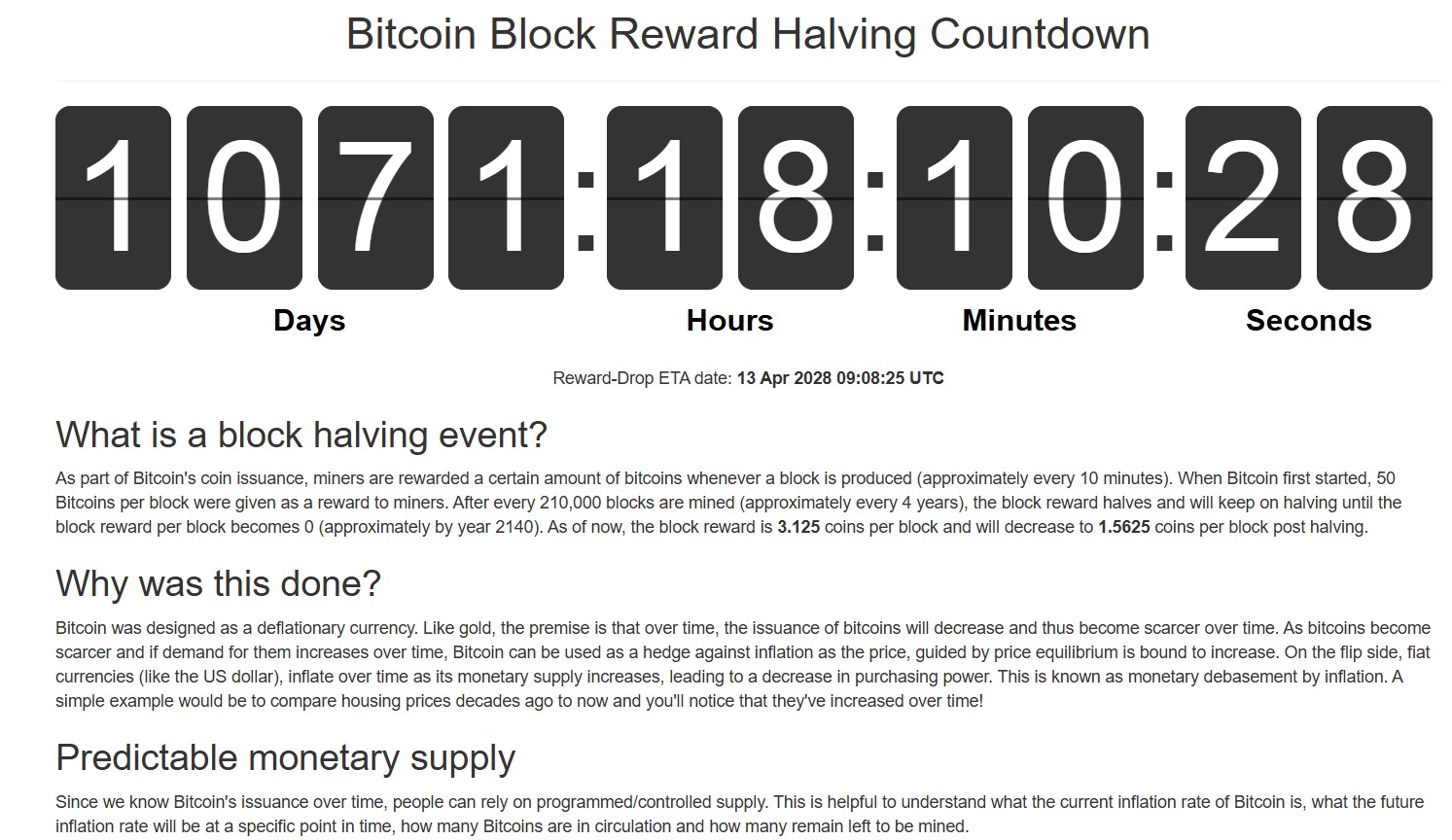 Час до наступного халвінгу від Bitcoinblockhalf