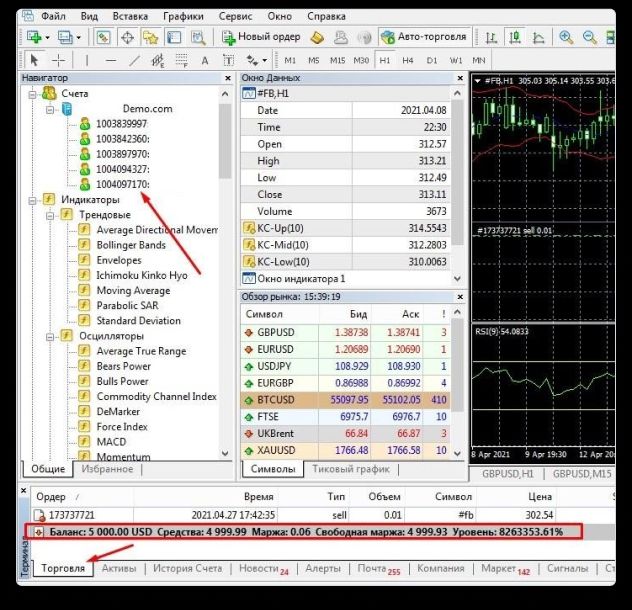 Интерфейс торговой платформы МТ4