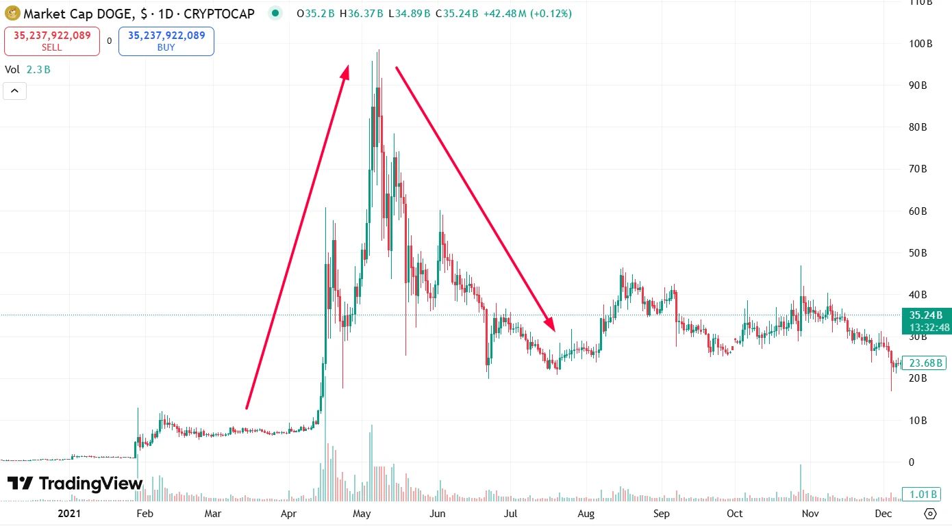 Памп и дамп DOGE в 2021 году после твитов Илона Маска