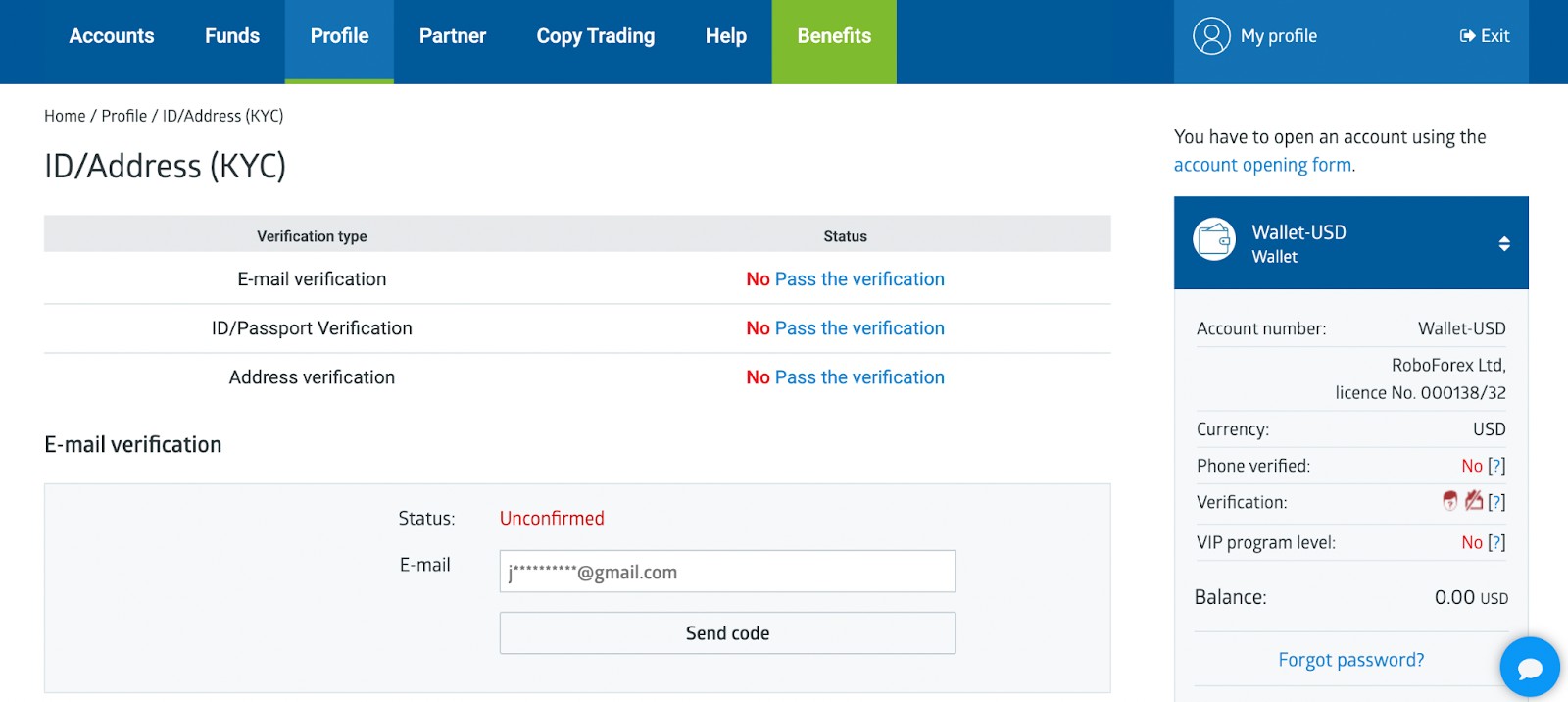 KYC у брокера RoboForex