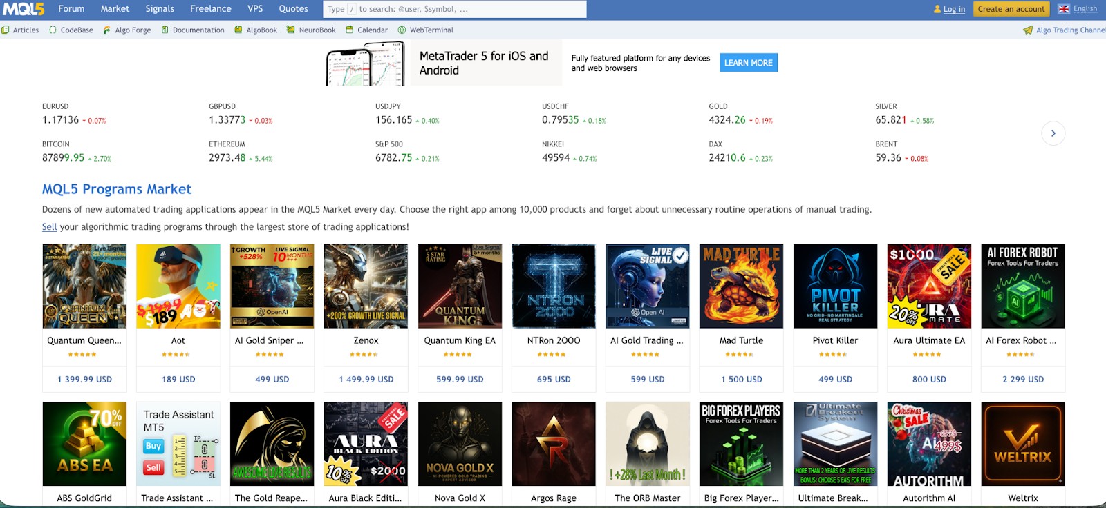 Витрина торговых роботов для MetaTrader 5