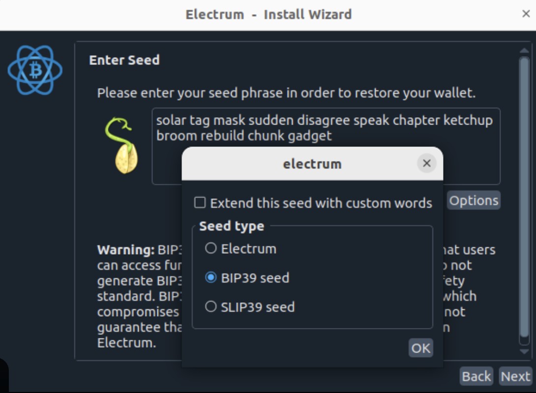 BIP39 in Electrum
