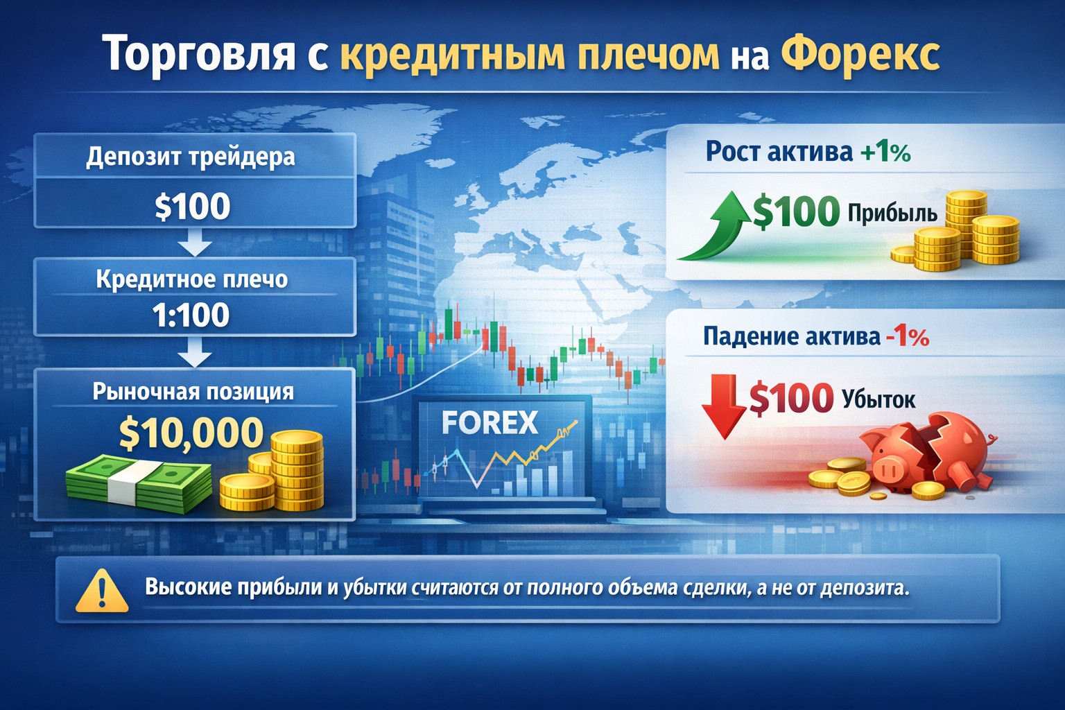 Пример работы кредитного плеча на Форекс