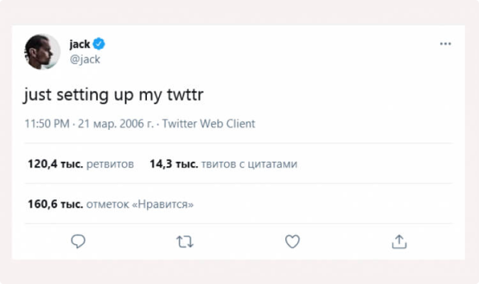 Jack Dorsey's first tweet — $2.9M
