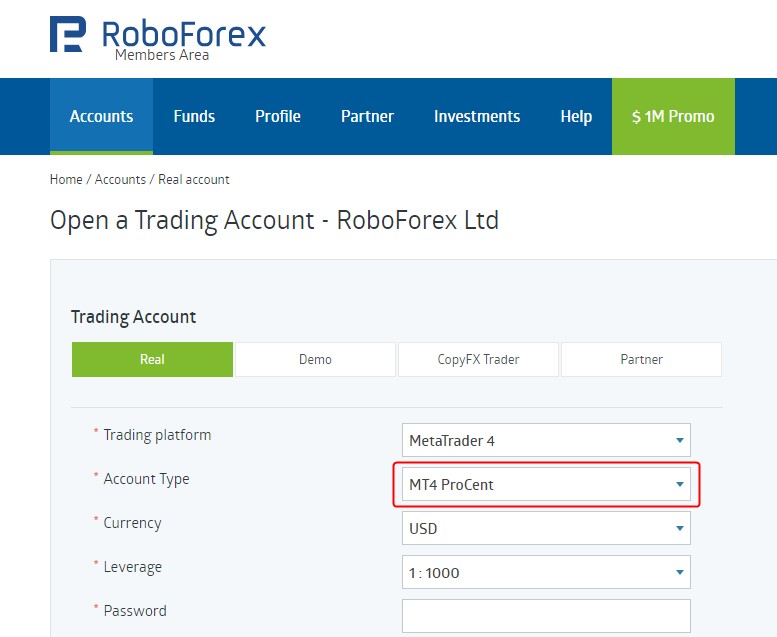 Відкриття мікрорахунку на прикладі RoboForex