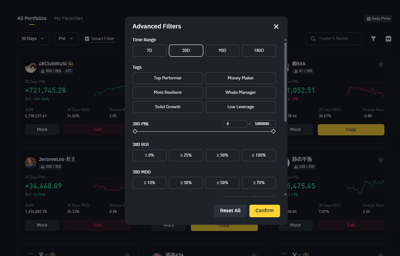 Продвинутые фильтры на Binance