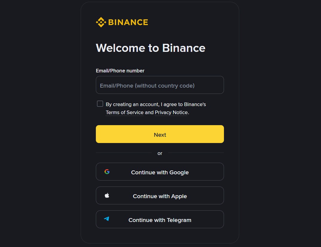Регистрация на Binance