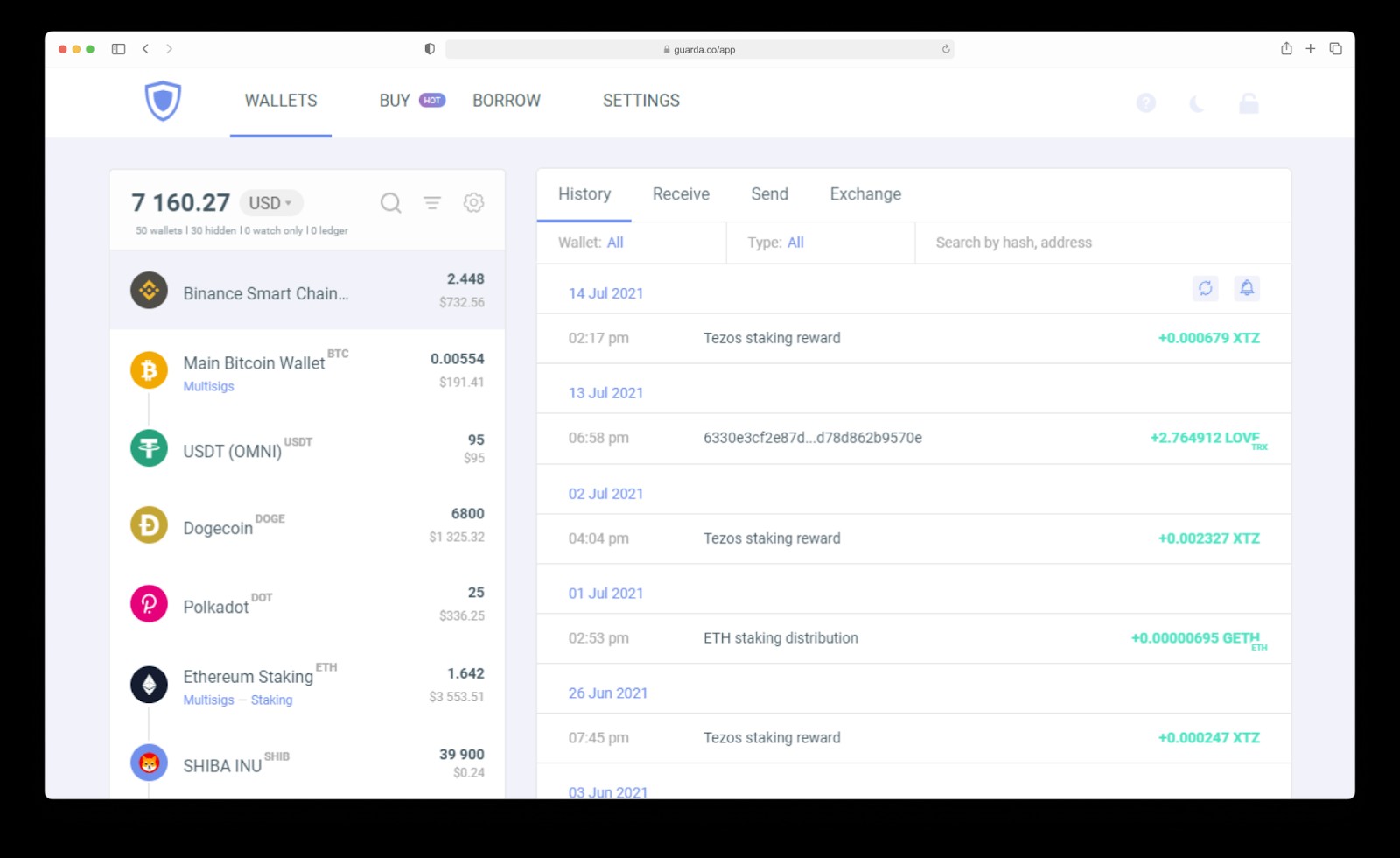 User interface & experience of Guarda wallet