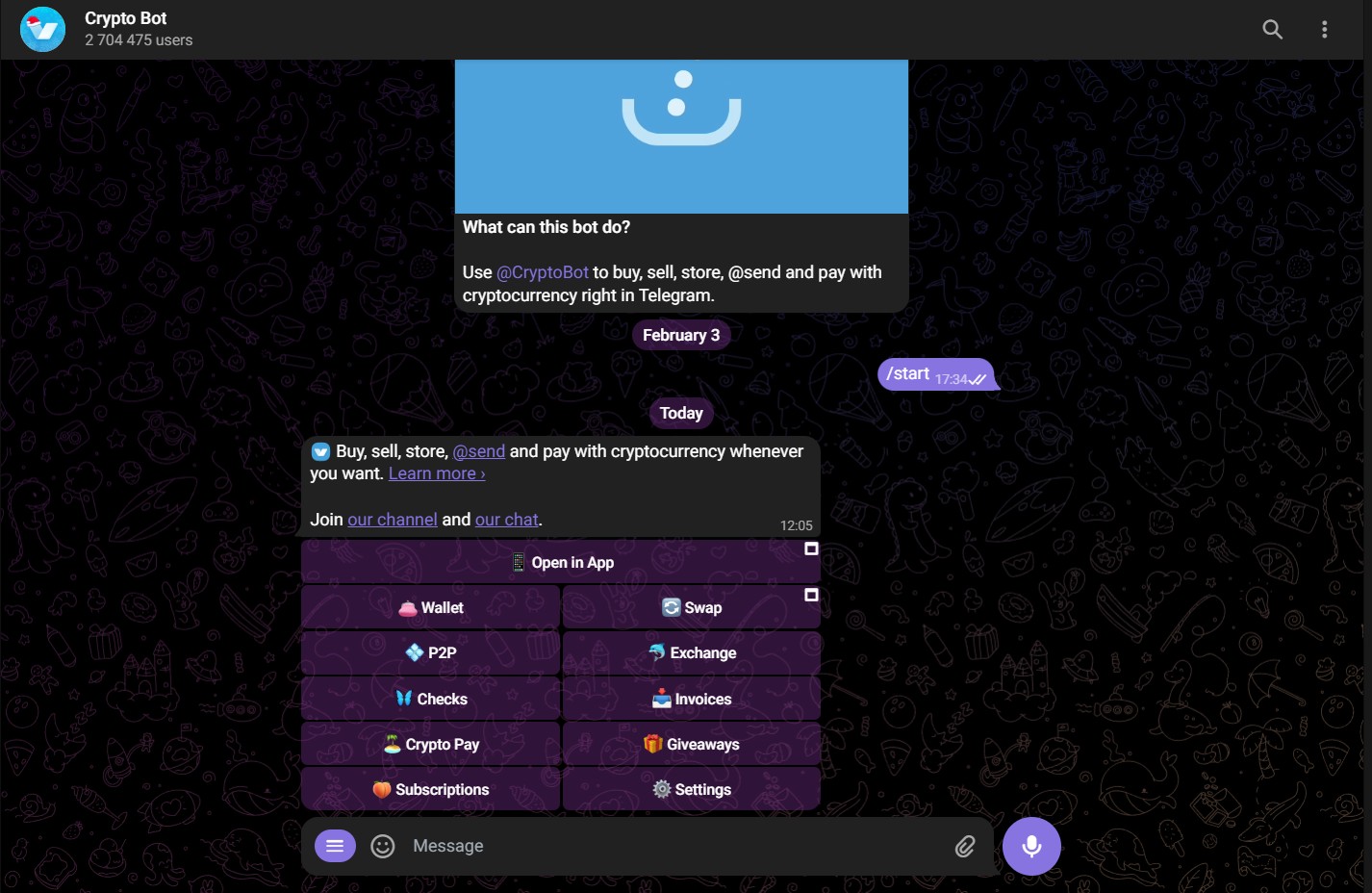 Інтерфейс Crypto Bot в Telegram