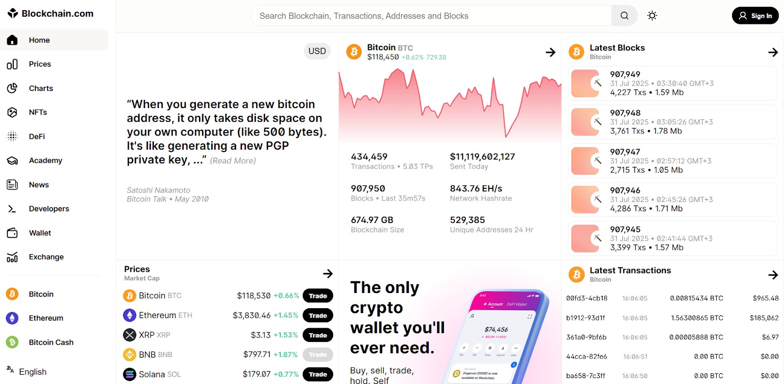 Интерфейс Blockchain.com