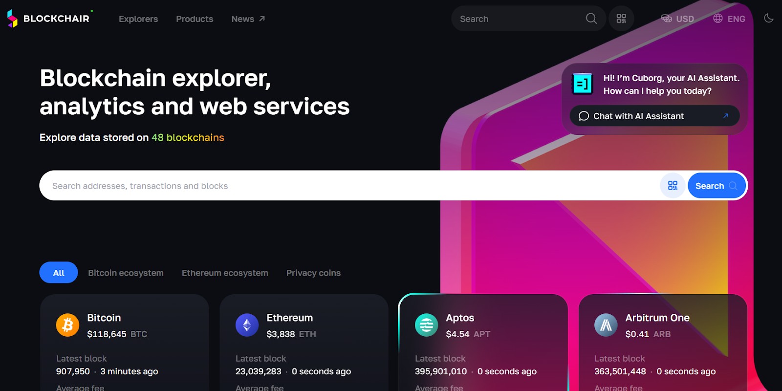 Интерфейс Blockchair