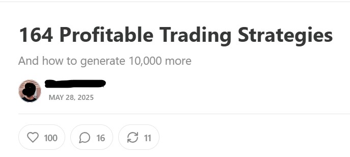 "164 Profitable Trading Strategies" – a headline on a quant's social media page