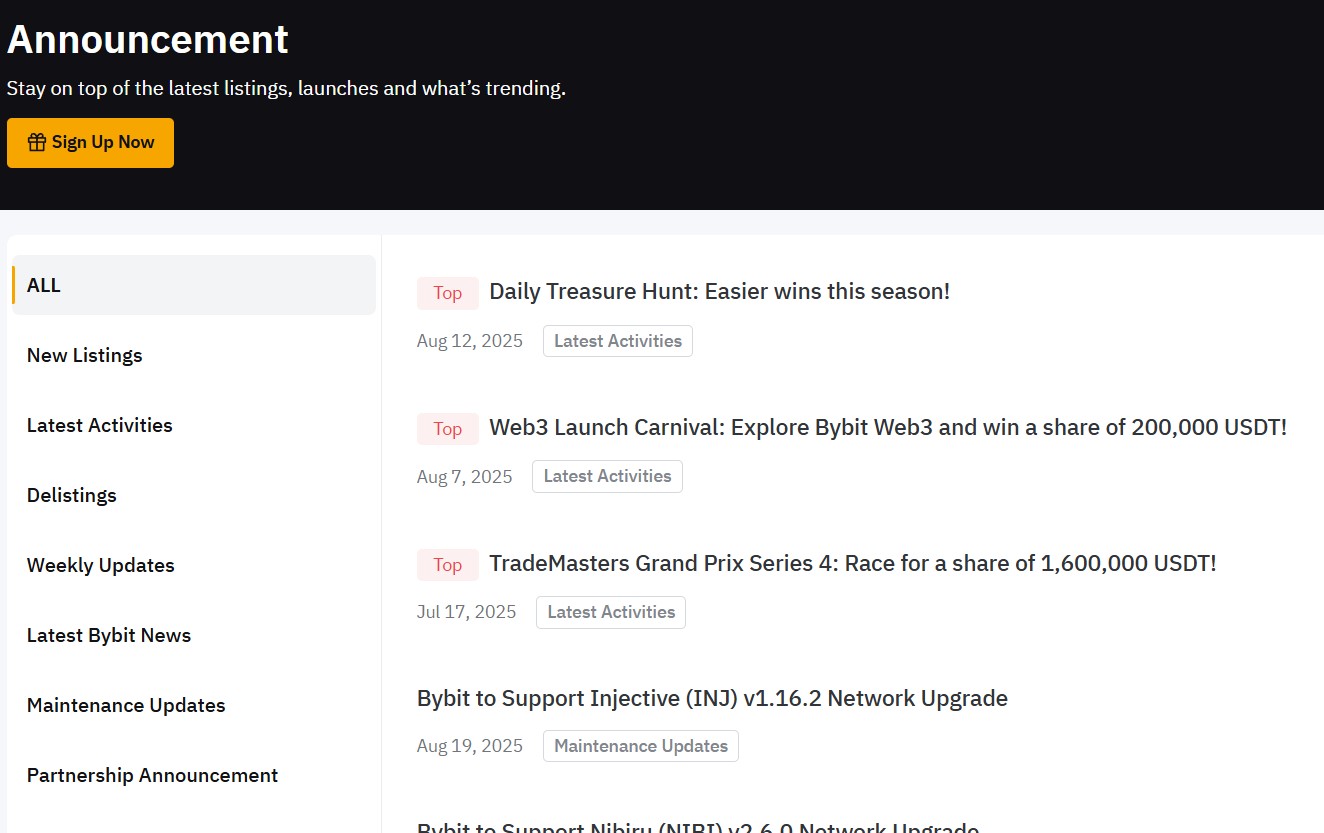 Bybit Announcements