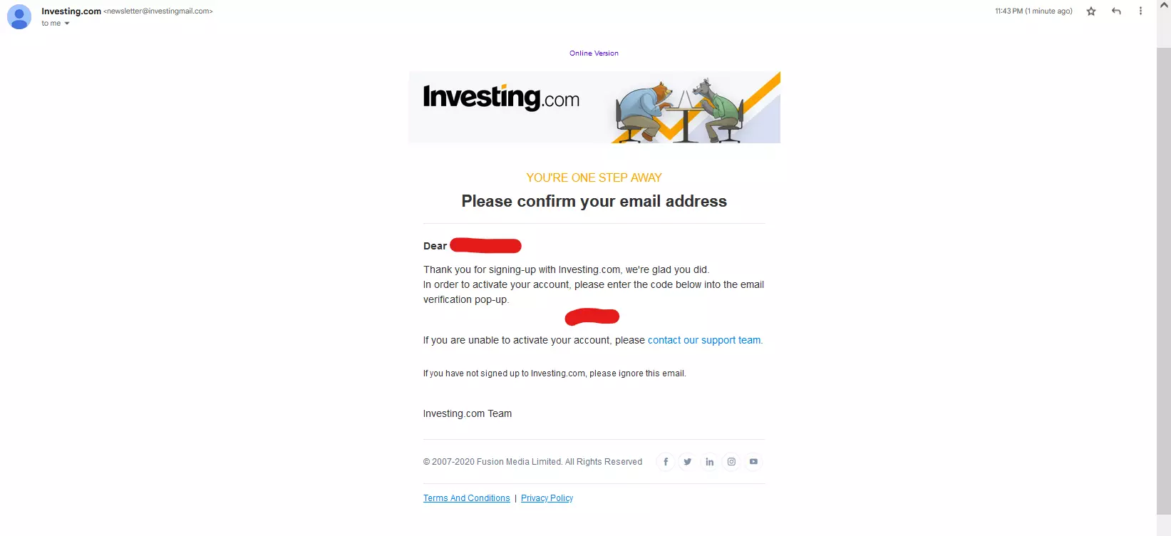 Investing.com registration process