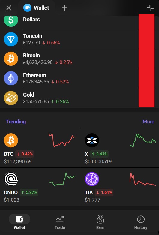 Інтерфейс Telegram Wallet
