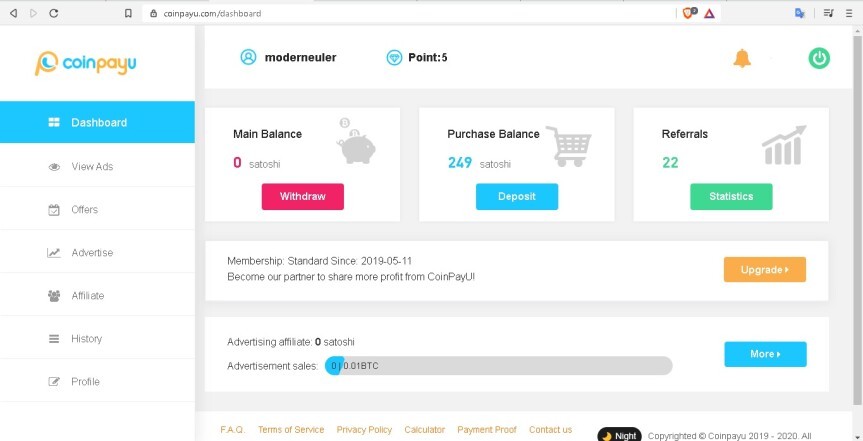 CoinPayu dashboard