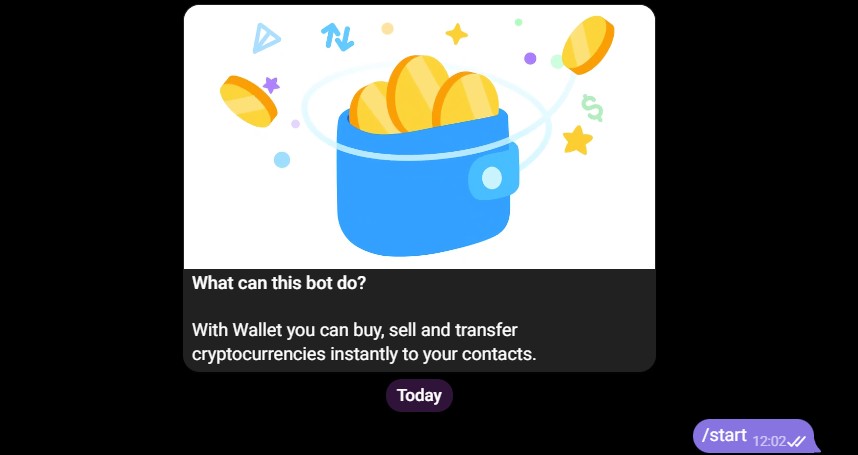 "Start"-Befehl für den Telegram Wallet-Bot