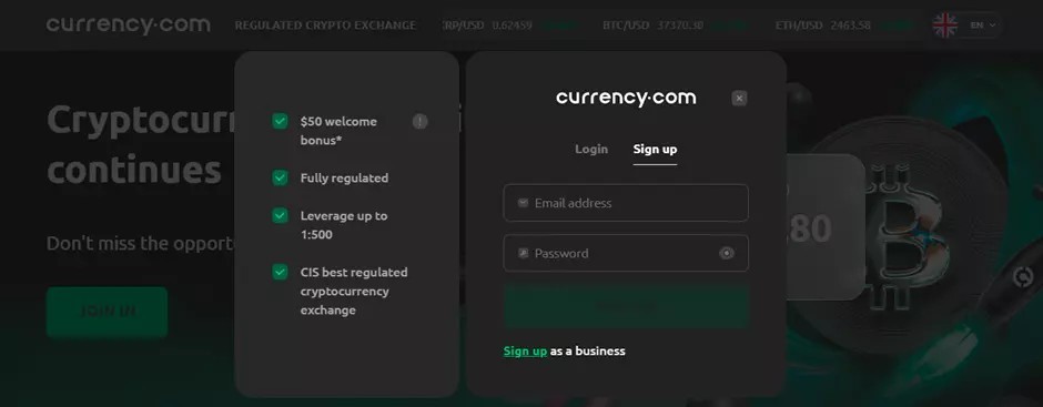 Реєстрація облікового запису на Currency.com