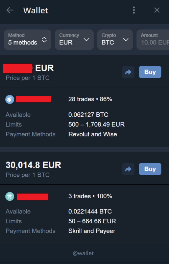 Вывод через P2P в Telegram Wallet