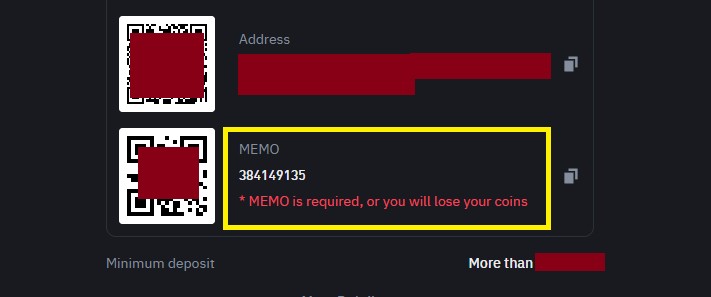 Пример MEMO на Binance