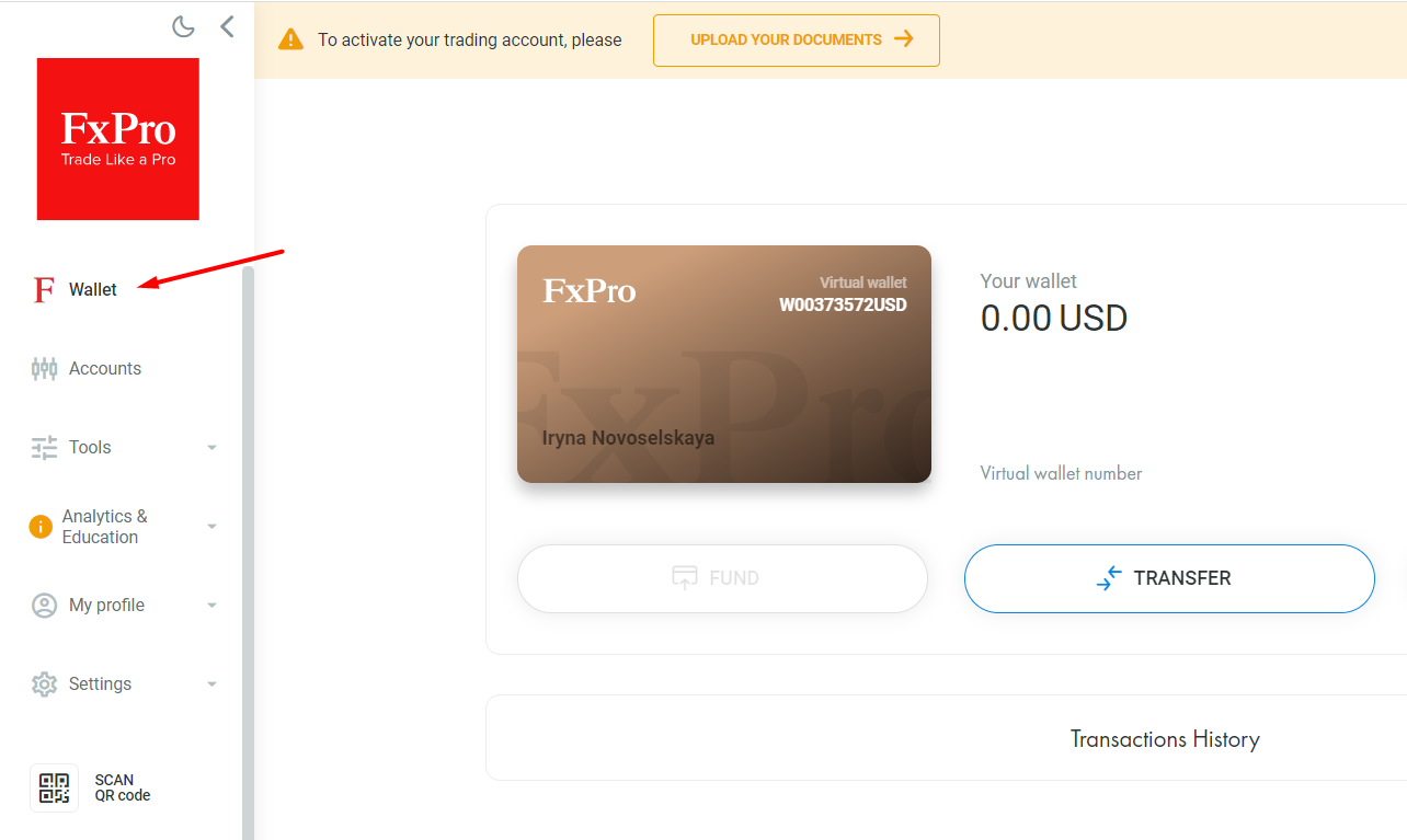 Review of FxPro Direct features – Wallet