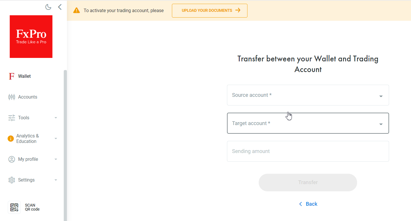 Review of FxPro Direct features – transfers between accounts