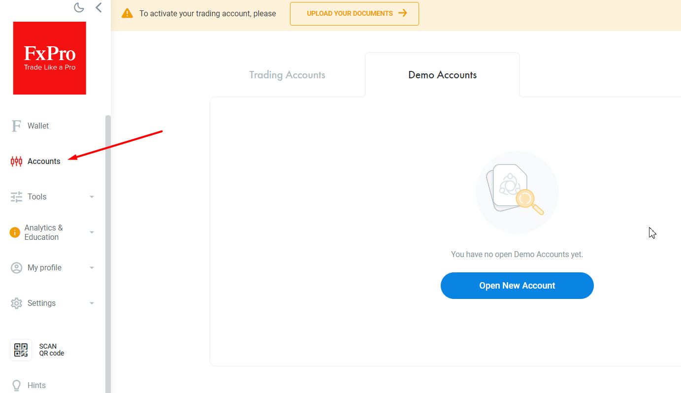 Photo: Opening a demo account on FxPro Direct
