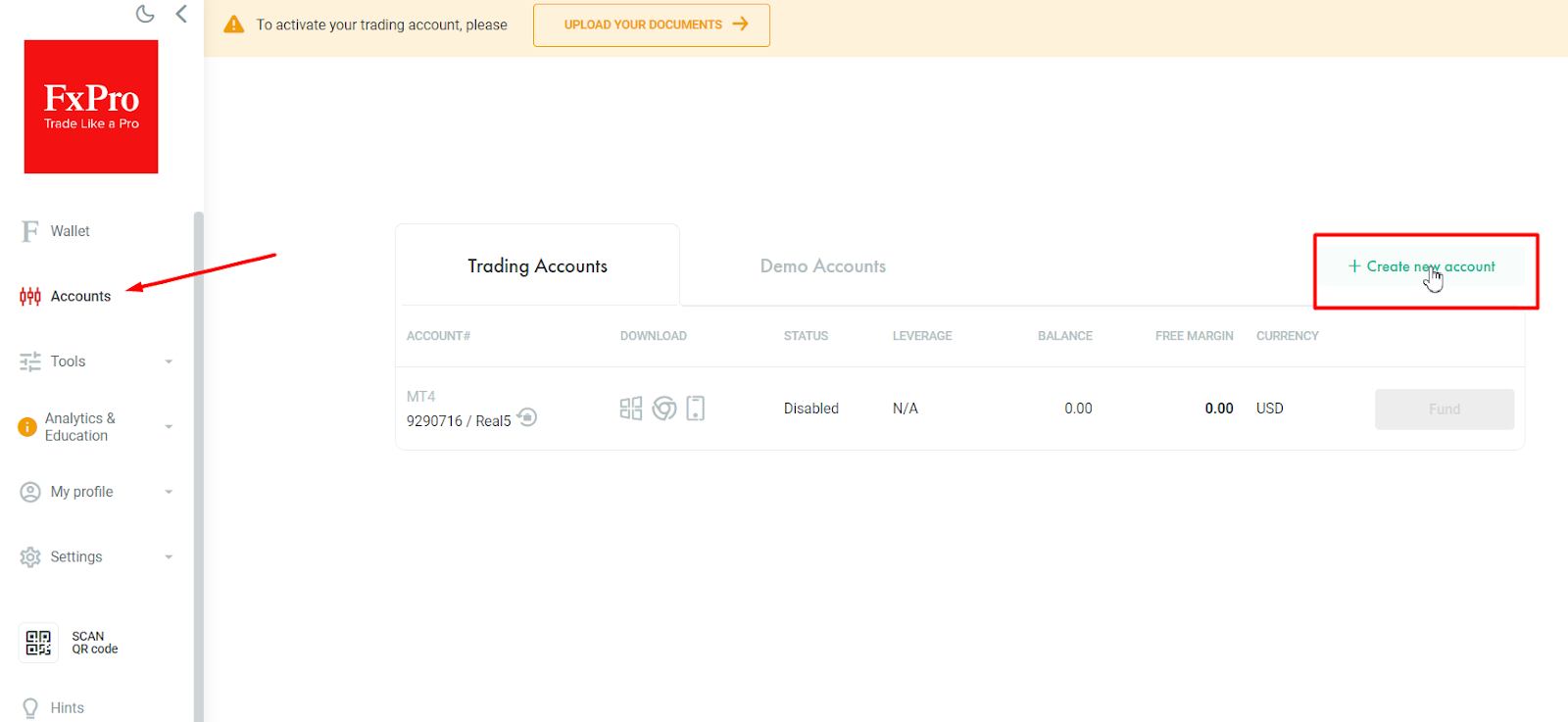 Photo: Opening a real account on FxPro Direct
