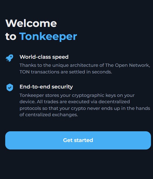 Початок реєстрації гаманця Tonkeeper
