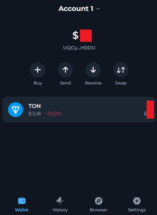 Інтерфейс гаманця на прикладі Tonkeeper