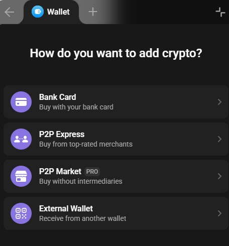 Способи поповнення рахунку в Telegram Wallet