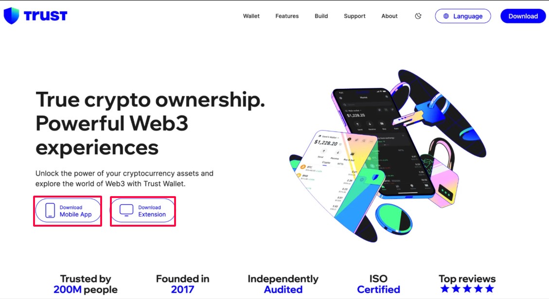 Кнопки завантаження Trust Wallet